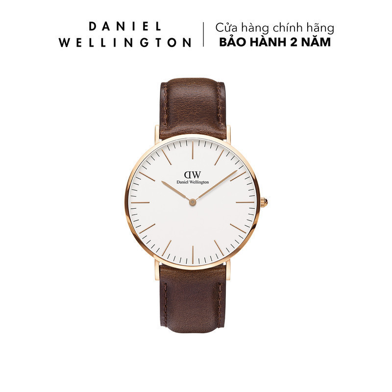Đồng hồ Daniel Wellington dây da - DW00100009 40 mm Classic 40 Bristol RG White Mặt Trắng Vỏ Vàng Hồ