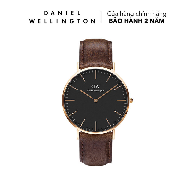 Đồng hồ Nam Daniel Wellington dây da - DW00100125 40 mm Classic 40 Bristol RG Black Mặt Đen Vỏ Vàng 