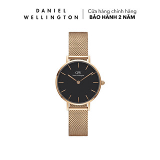 Đồng hồ Nữ Daniel Wellington dây lưới - Petite Melrose mặt đen - vỏ vàng hồng
