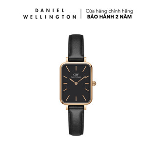 Đồng hồ Nữ Daniel Wellington dây da - DW00100435 20x26mm Quadro Pressed Sheffield Mặt Đen Vỏ Vàng Hồng
