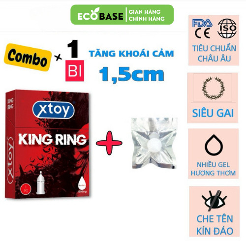 Bao cao su gai XTOY KING RING gai lớn, bcs siêu bi gai, nhiều gel, tăng khoái cảm, hương dâu, hộp 1c