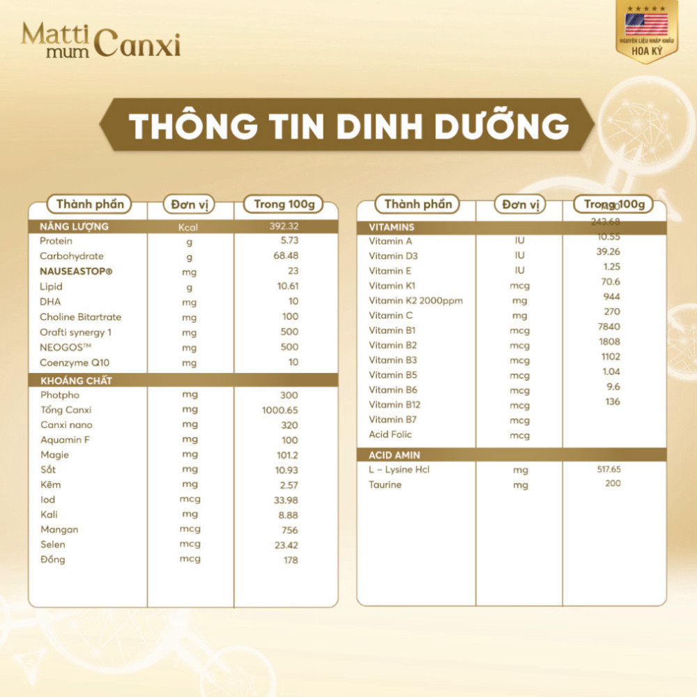 MATTI MUM CANXI Sữa hạt cho mẹ bầu và sau sinh 100% đạm thực vật đạt chứng nhận NON-GMO của Hoa Kỳ - Hộp giấy 14 gói