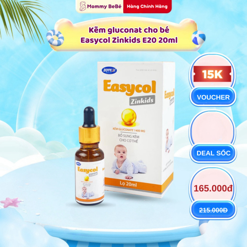 Kẽm gluconat cho bé Easycol Zinkids E20 giúp ăn ngon, tăng cường đề kháng 20ml