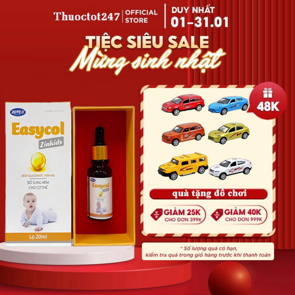 Kẽm gluconat cho bé Easycol Zinkids E20 giúp ăn ngon, tăng cường đề kháng 20ml