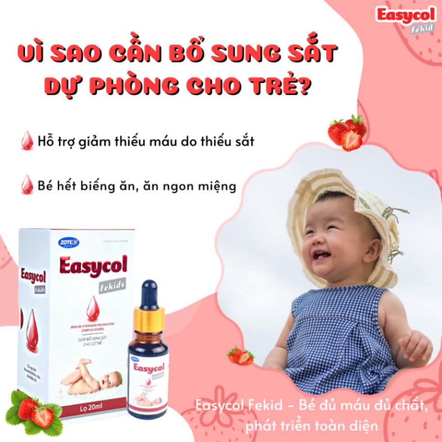 Thực phẩm bổ sung sắt Easycol Baby Fekids bổ sung sắt hữu cơ cho bé tăng cường đề kháng, giảm thiếu máu cho bé lọ 20ml