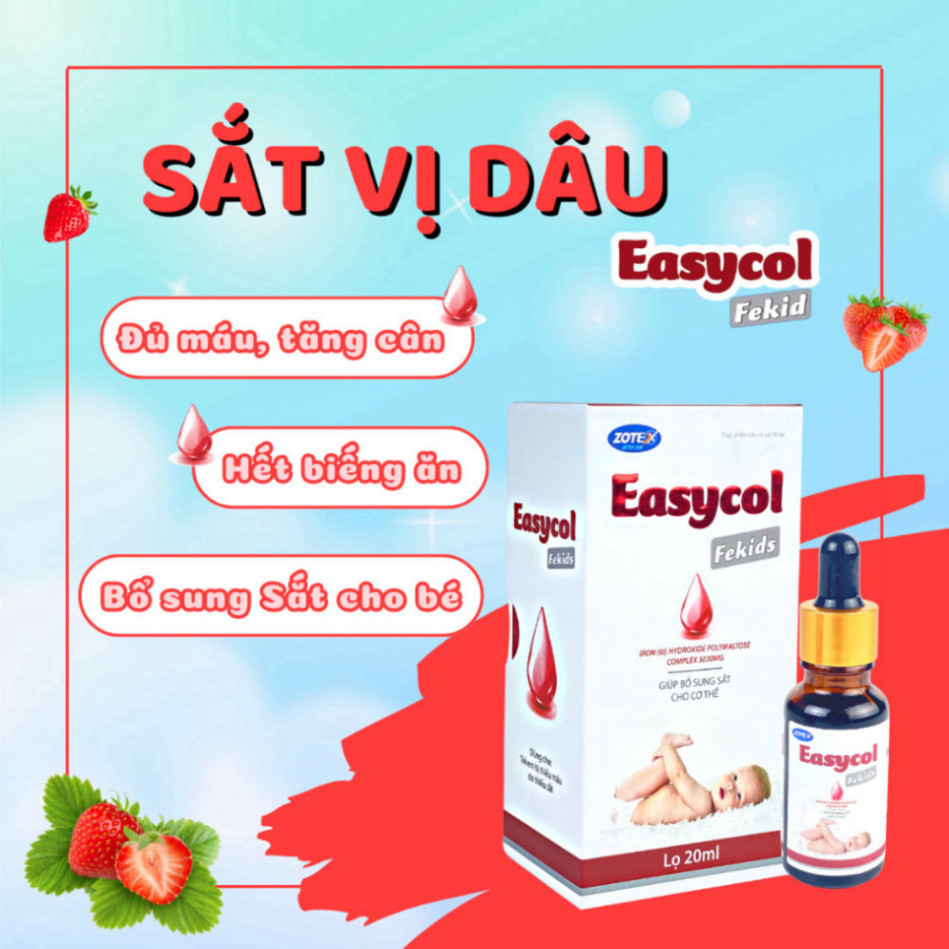 Thực phẩm bổ sung sắt Easycol Baby Fekids bổ sung sắt hữu cơ cho bé tăng cường đề kháng, giảm thiếu máu cho bé lọ 20ml