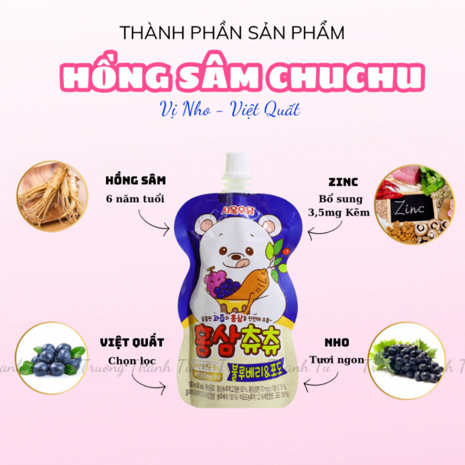 Nước Hồng Sâm Chuchu (Chu Chu) Hàn Quốc Cho Bé Giúp Bé Ăn Ngon Ngủ Ngon, Tăng Đề Kháng