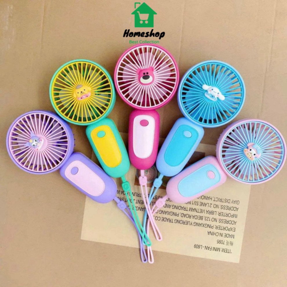 PVN59666 Quạt Cầm Tay Mini , Quạt Sạc Tích Điện Cầm Tay Gấu Dâu Kèm Sticker