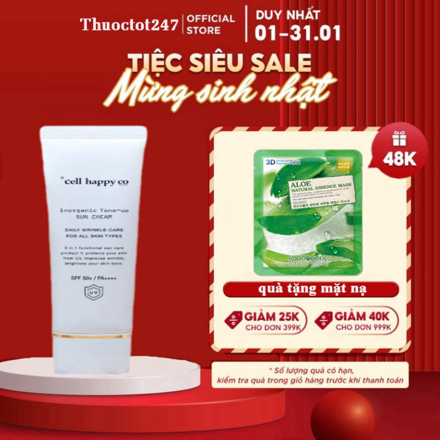 Kem Chống Nắng Cell Happy Co 3in1 50 ml Làm Trắng - Chống Nắng - Cải Thiện Nếp Nhăn - Chống Kích Ứng Da