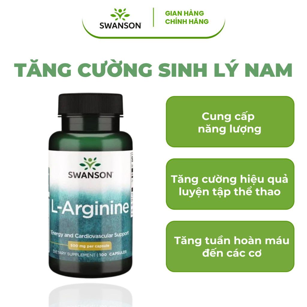 Viên Uống Swanson L-Arginine 500mg Hỗ Trợ Tăng Cường Sức Khỏe Sinh Lý (100 viên/1 lọ)