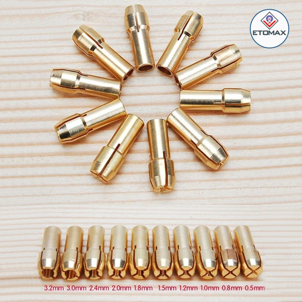 Bộ 10 đầu kẹp mũi khoan đường kính từ 0.5mm đến 3.2mm