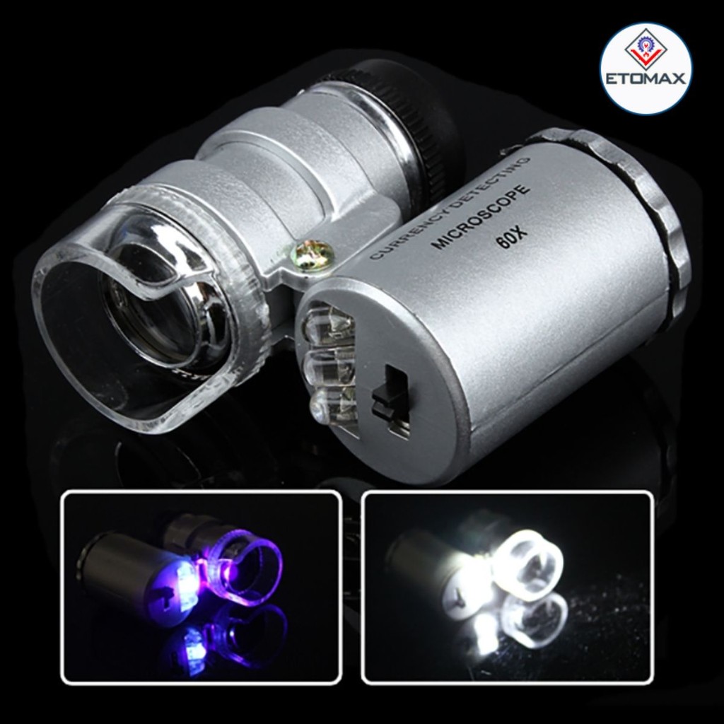 Kính lúp mini 60X V1, có đền led chiếu sáng