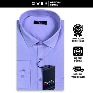 OWEN SALE - Áo Sơ Mi Owen Tay Dài, Màu Tím Violet , Họa Tiết Trơn, Form Regular Fit Lai Bầu