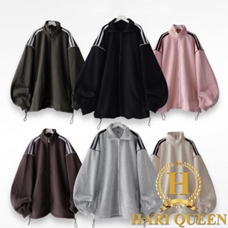 Áo Nỉ Cổ Trụ 2 Sọc Vai Phối Mí HARIQUEEN 