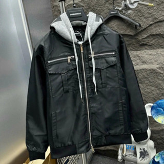 Áo khoác mũ Dsq vải gió zip ngực phối mũ nỉ xám 2 lớp in chữ Dsquared2 , Áo gió có mũ, Áo gió DSQ mũ xám cực chất