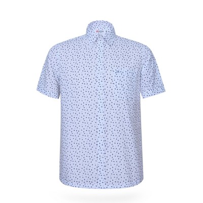 Áo sơ mi nam tay ngắn KHATOCO form Tailor Fit lai ngang họa tiết mã A1MN468T2-CNIN405-2508-N