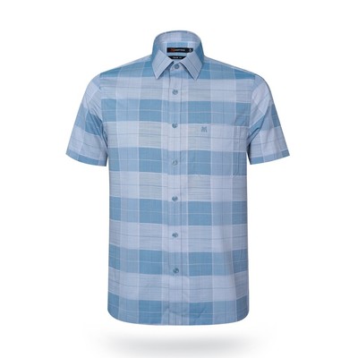 Áo sơ mi nam tay ngắn KHATOCO form Tailor Fit lai ngang caro mã A1MN468T2-CNCR377-2506-N