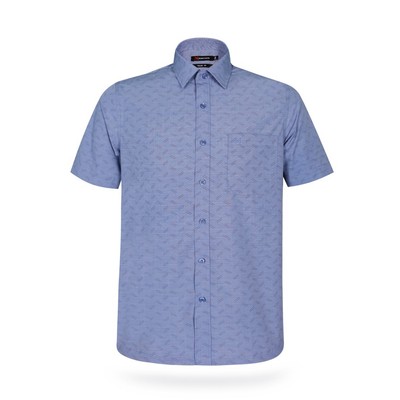 Áo sơ mi nam tay ngắn KHATOCO form Tailor Fit lai ngang họa tiết mã A1MN468T2-CNIN359-2505-N