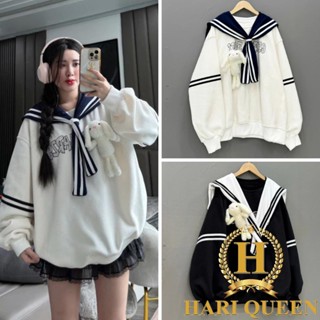 [Tặng kèm thỏ bông] Áo Sweater Nam Nữ Thủy Thủ 2 Sọc Khăn Nơ unisex thu đông chất nỉ cotton HARIQUEEN