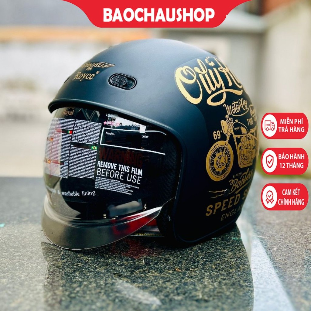 Mũ nón bảo hiểm 3/4 kính âm Royce XH26 - BH 12 Tháng