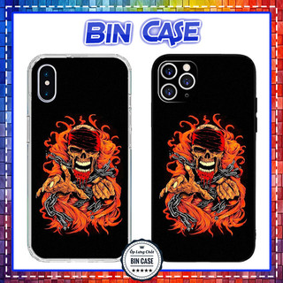Ốp Lưng iPhone Cạnh Vuông Fire Skulls Màu Đỏ Cam Nền Màu Đen iPhone 16 15 14 13 12 11 Pro Max 6 7 Plus X Xs Max DOCLA114
