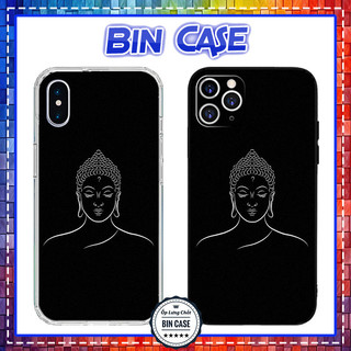 Ốp Lưng iPhone Viền Vuông Hình Phật Ngồi Thiền Màu Đen Trắng iPhone 16 15 14 13 12 11 Pro Max 6 7 Plus X Xs Max DOCLA189