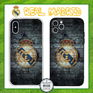 ⚽Ốp Dẻo Cạnh Vuông Logo REAL MADRID ⚽In Vân Gỗ Xám Đen Đẹp iPhone 16 15 14 13 12 11 Pro Max 6 7 Plus X Xs Max BONGDA253