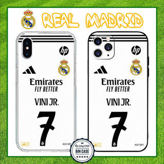 ⚽Ốp Cạnh Vuông VINICIUS JUNIOR Số 7 ⚽Logo Real Madrid Trắng iPhone 16 15 14 13 12 11 Pro Max 6 7 Plus X Xs Max BONGDA275