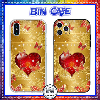 🔥Ốp iPhone Hình Trái Tim Đỏ Óng Ánh Nền Màu Vàng Gold Đẹp iPhone 16 15 14 13 12 11 Pro Max 6 7 Plus X Xs Max HOAVAN081