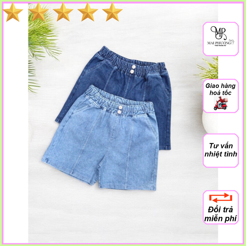 Quần short bò nữ, quần short jean nữ ngắn vải co giãn màu xanh
