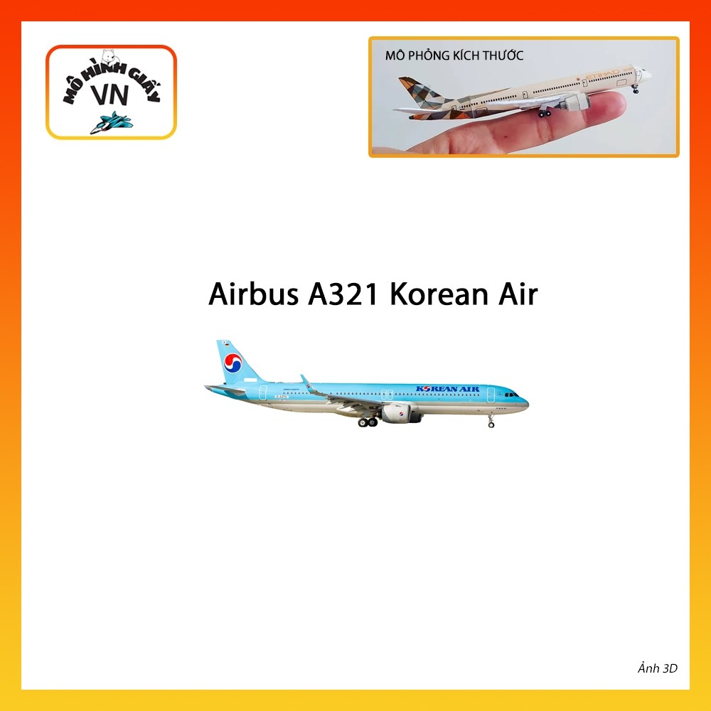 [1:400] Mô Hình Giấy Lắp Ráp Máy Bay Airbus A321 Korean Air - MohinhgiayVN