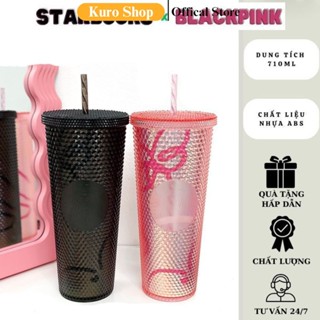 Ly giữ nhiệt Starbucks Blackpink 710ml, bình nước đá gai hồng fullbox siêu đẹp hót 2024