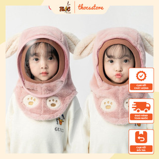 Mũ Len Lông Cừu Trùm Đầu Kèm Kính Chắn Gió Chống Bụi đỡ đần Bé, Nón Len mượt mà Cho Bé