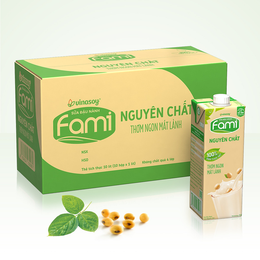 Thùng 10 Hộp Sữa Đậu Nành Fami Nguyên Chất (1 lít / Hộp)