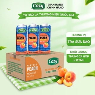 Thùng 24 Hộp Trà Sữa Hương Đào Cozy Uống Liền Thơm Ngon Chuẩn Vị, Không Chất Bảo Quản, Nguyên Liệu Tự Nhiên 225ml
