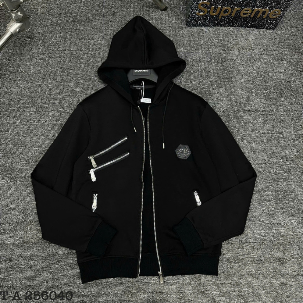 Áo Khoác Philip Nam Đính Logo Siêu Đẹp - Áo Hoodie Zip Philip Nam Phối Khóa Chéo Cực Chất Hotrend 2024