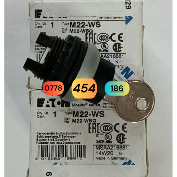 Eaton Muller  M22-WS  M22-WRS  M22-WS3  M22-WRS3 Công Tắc Chọn Chìa Khóa