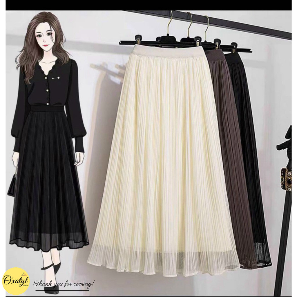 Chân váy von xếp ly dài qua gối Oxatyl V805 dáng công sở thời trang