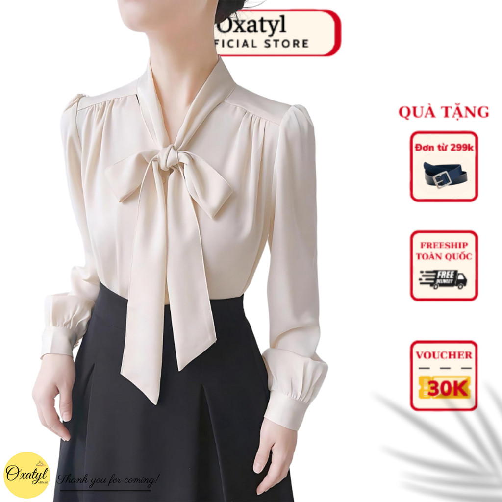 Áo sơ mi nữ cổ nơ Oxatyl A13 phong cách công sở thời trang chất vải lụa mát | BigBuy360 - bigbuy360.vn