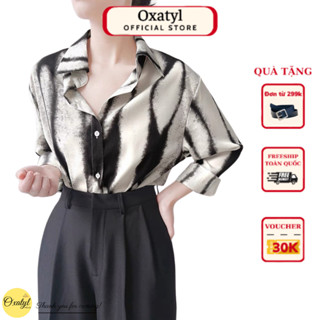  Áo sơ mi nữ chất lụa cao cấp họa tiết loang dài tay oxatyl A245 