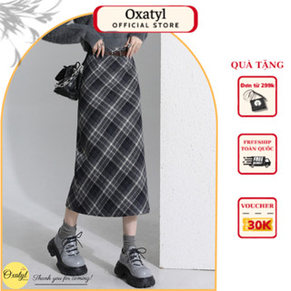 Chân váy dạ kẻ chất liệu vải dạ dáng dài oxatyl M91