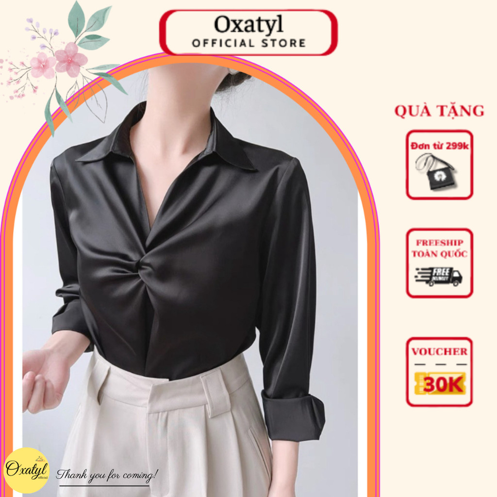 Áo sơ mi lụa nữ tay dài ngực xoắn eo Oxatyl M39 phong cách công sở | BigBuy360 - bigbuy360.vn