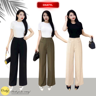  Quần tây nữ chất liệu vải mềm mại dáng xuông cạp liền quần ống rộng cao cấp Q400 