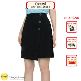  Chân váy ngắn chữ A mặc trên gối Oxatyl V333 phối 3 cúc có lót quần trong 