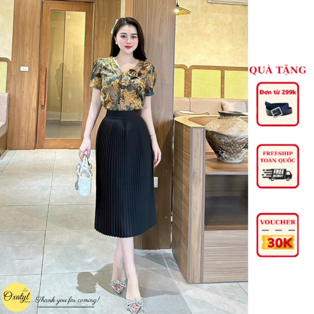 Chân váy xếp ly công sở Oxatyl M32 váy dài qua gối ly dập đều đẹp