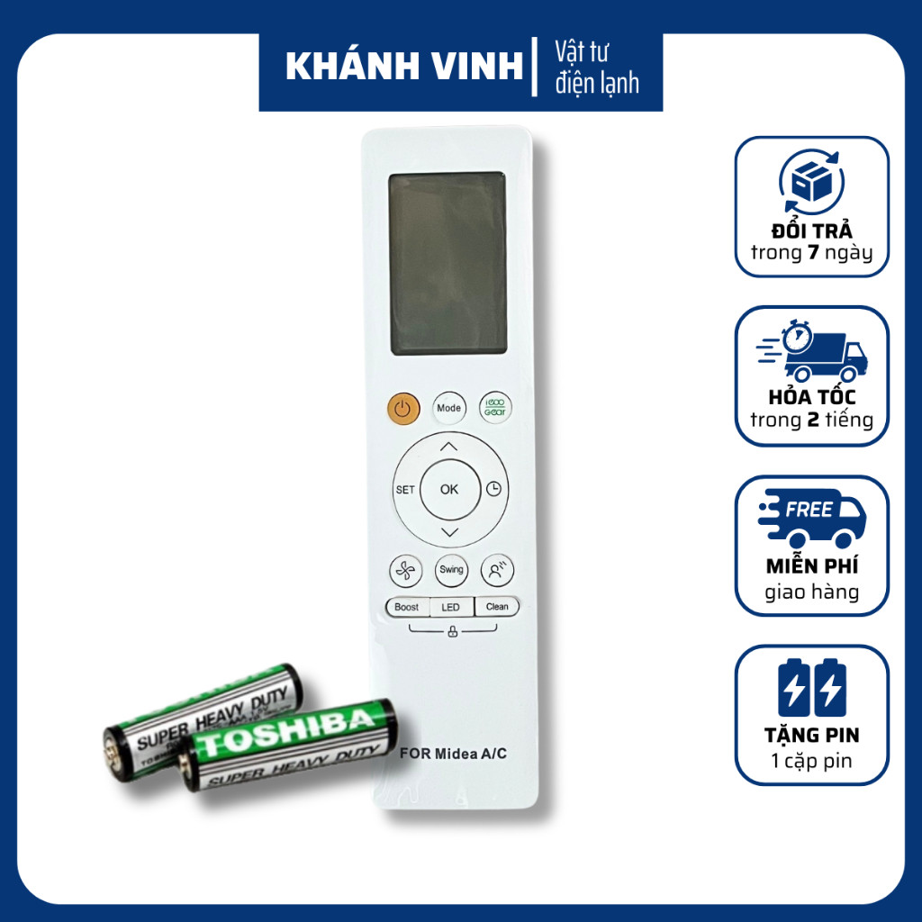 Remote máy lạnh MIDEA  NÚT HỒNG, remote MIDEA, điều khiển điều hoà MIDEA (tặng pin)