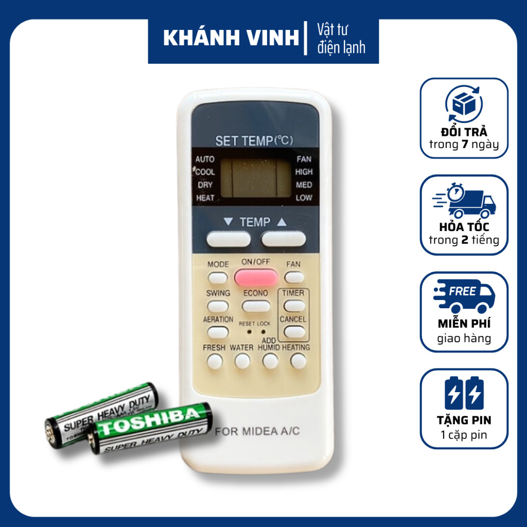 Remote máy lạnh MIDEA nút hồng, remote MIDEA, điều khiển điều hoà MIDEA (tặng pin)