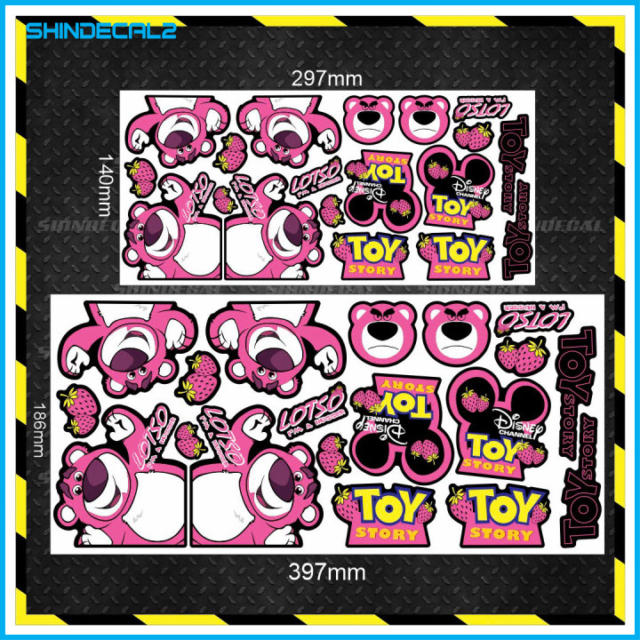 Set tem dán xe logo gấu dâu lotso...