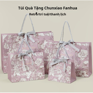 Túi giấy đựng quà kèm nơ màu tím họa tiết hoa trắng thanh lịch TU37 túi quai kèm nơ sang trọng