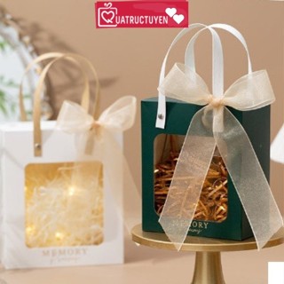 Hộp đựng quà Kraft kèm rơm 18x8,6x21cm H33 Hộp giấy  Kraft nắp cửa sổ trong suốt